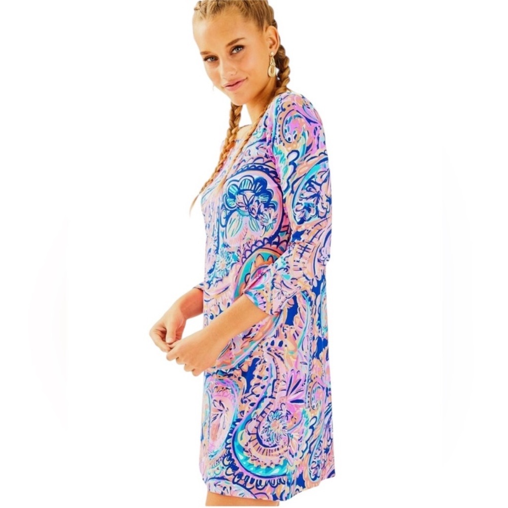 Lilly Pulitzer UPF 50+ Sophie Dress in Blue Currant Drop Me A Lime Sz M - Picture 1 of 15